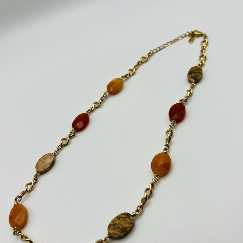 Monet Goldtone Mixed Stone Bead Necklace Vintage - Picture 3 of 5